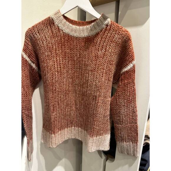NEW AUTUMN CASHMERE women's inked open crew neck sweater in ginger/ sugarcane co